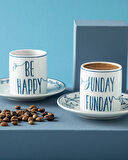 English Home Happy Sunday Porselen 4 Parça 2 Kişilik Kahve Fincan Takımı Lacivert