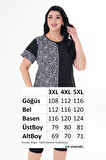 Büyük Beden Kısa Kol Yarı Kapalı Tesettür Mayo 2518 Çiçekli Siyah | 4XL