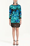 Egzotik Çiçekler File kumaş mixli baskılı mini elbise 91436 | 44