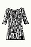 Siyah Beyaz Geniş yaka kısa kollu triko bluz 28677 | 42