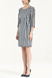 Lacivert Çizgili truvakar kol mini elbise 91674 | 40