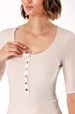 Bej DÜĞME DETAYLI ÖRME BLUZ  19323 | 44
