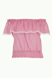Pembe Dantelli düşük omuz bluz 19473 | 40