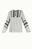 Gri Dantelli şifon bluz 10645 | 40