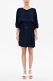 Lacivert Bağcıklı bol kesim mini elbise 92407 | 44