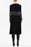 Siyah Dantel ve şifon detaylı bol kesim midi elbise 92482 | L