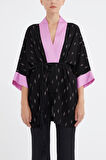 Siyah Kontrast renkli kimono bluz 19757 | 42