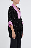 Siyah Kontrast renkli kimono bluz 19757 | 42