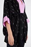Siyah Kontrast renkli kimono bluz 19757 | 44