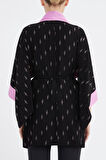 Siyah Kontrast renkli kimono bluz 19757 | 44