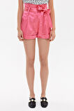 Fuşya Yüksek bel pilili şort 11099 | 42