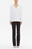 Beyaz V yaka bol kesim bluz 19784 | 44
