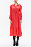 Kırmızı Büzgülü kemer detaylı midi elbise 93323 | 46