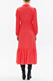 Kırmızı Büzgülü kemer detaylı midi elbise 93323 | 50