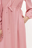 Pembe Büzgülü kemer detaylı midi elbise 93323 | 44