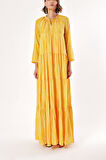 Asit Sarı Büzgülü yaka detaylı uzun elbise 93454 | 48