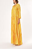 Asit Sarı Büzgülü yaka detaylı uzun elbise 93454 | 48