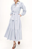 Açık Mavi Bol kesim büzgülü elbise 93756 | 42