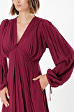 Bordo Büzgülü elbise 93847 | 36