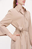 Bej Kemerli bol poplin elbise 93995 | M