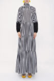 Çizgili Büzgülü bol kesim elbise 93938 | L