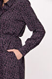 Siyah Mor Kemerli gömlek elbise 94006 | S