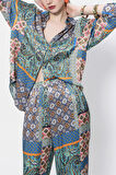 Desenli Beli lastikli bol kesim pantolon 41625 | M