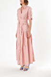 Pudra Büzgülü uzun tafta gömlek elbise 94198 | S