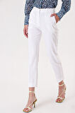 Beyaz Beli lastikli boru paça pantolon 41630 | M