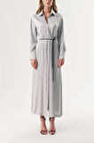 Gri Sırtı bluzan detaylı bele oturan gömlek elbise 94178 | M