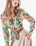 Beyaz Zemin Renkli Güllü Baskılı şifon gömlek 10819 | L