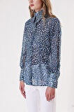 Mavi Lacivert Baskılı şifon gömlek 10819 | M