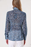 Mavi Lacivert Baskılı şifon gömlek 10819 | M
