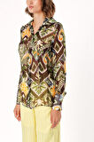 Haki Siyah Baskılı şifon gömlek 10819 | L