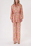Desenli Bol kesim gömlek ve beli lastikli pantolunlu takım 12307 | M