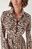 Leopar Büzgülü uzun gömlek  elbise 94319 | M