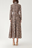 Leopar Büzgülü uzun gömlek  elbise 94319 | S