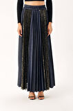 Lacivert Dantel detaylı piliseli etek 81273 | S