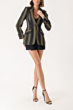 Siyah Çizgili keten blazer ceket 61168 | M