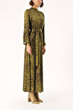 LEOPAR-OLIVE Uzun kemerli viskon elbise 94355 | L