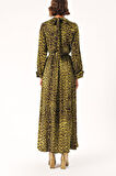 LEOPAR-OLIVE Uzun kemerli viskon elbise 94355 | S