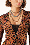 Leopar V yaka uzun yün triko hırka 28864 | S