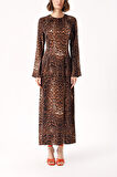 Leopar Uzun vücuda oturan yırtmaç detaylı elbise 94379 | L