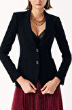 Siyah Dar kalıp klasik blazer ceket 61170 | S