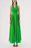 Yeşil Şifon askılı uzun elbise 93791 | L