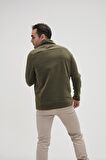 Husky Full-Zip Haki Yeşil Fermuarlı Erkek Polar Sweatshirt