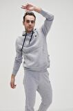 Simple Hoodie Gri Melanj Erkek Kapüşonlu Sweatshirt