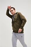 Simple Hoodie Haki Yeşil Erkek Kapüşonlu Sweatshirt