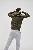 Simple Hoodie Haki Yeşil Erkek Kapüşonlu Sweatshirt