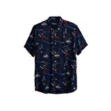 Hector Shirt Lacivert Kısa Kollu Baskılı Erkek Gömlek